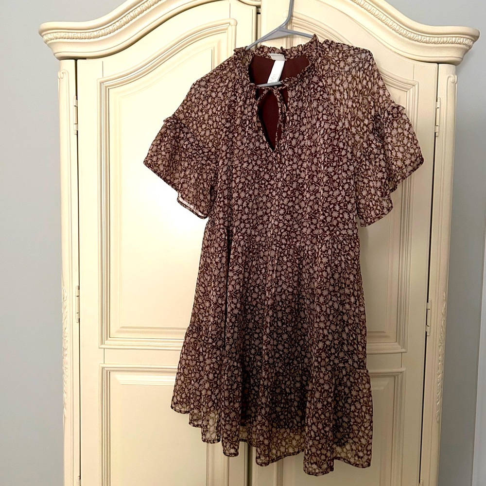 Ruffle chiffon floral babydoll dress